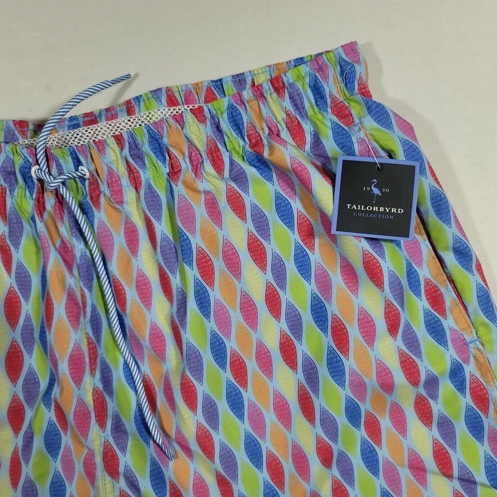 TailorByrd Abstract Patterned Swim Shorts Mens 2XL Blue‎ Red NEW
